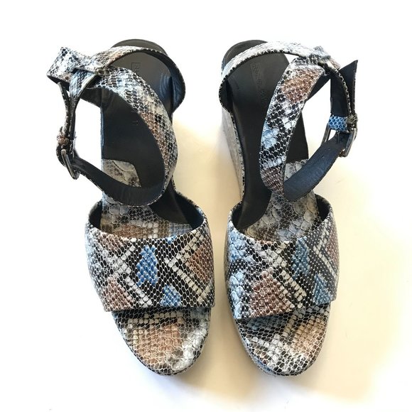 Rachel Comey Juno Wedge Sandals Womens 10 Blue Black Snake Skin Platform Shoes - Picture 8 of 12